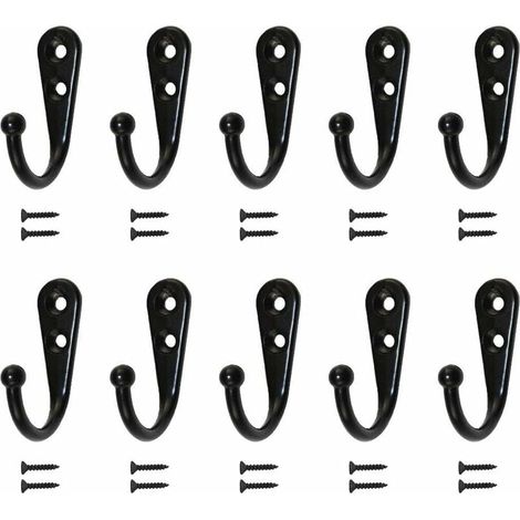 Ahlsen Paquete de 10 ganchos individuales negros, ganchos de pared, percheros negros, equipados con tornillos de montaje (1/5)