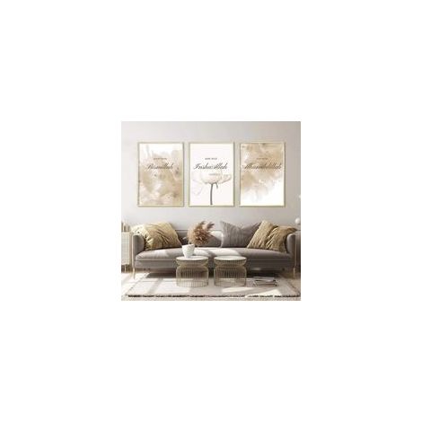 Set de 3 Affiche Fleurs Doré Tableaux Islamique Calligraphie Citation Posters 40x50 Toile Peinte Decoration Murale sans Cadre