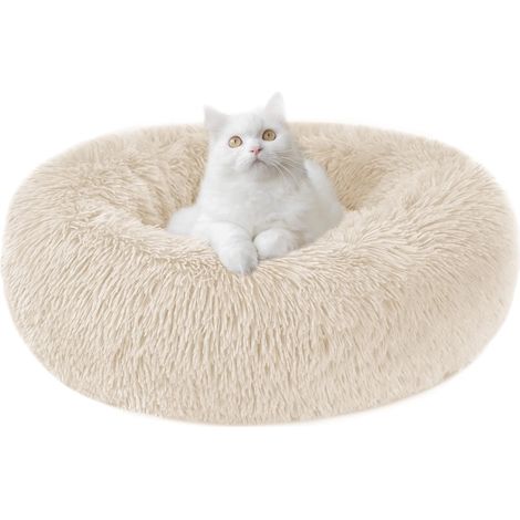Cama redonda y esponjosa  para perros y gatos: cojín de felpa relajante y antiestrés, cómoda y lavable con forma de donut para gatos y perros pequeños y medianos (apta para gatos de menos de 2 kg)
