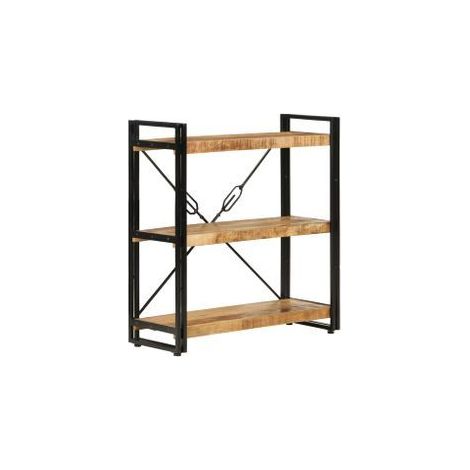 Bibliothèque 3 niveaux 77x30x80 bois massif manguier et fer (1/5)
