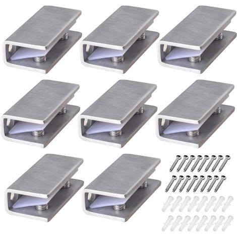 Pince à Verre en Acier Inoxydable 8 Pièces Support D'étagère en Verre Réglable Pince à verre Rectangulaire de 8-12 mm d'Épaisseur Pince à Verre Inox pour Balustrade Escalier Salle Bains, avec Vis
