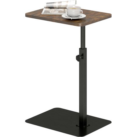 C Shaped Side Table, Small End Table with Adjustable Height Metal Base for Living Room, Bedroom, Rustic Brown (1/5)