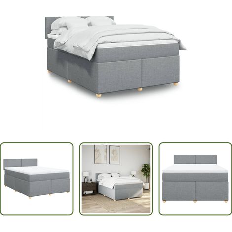 vidaXL Surmatelas - Sommier à lattes de lit avec matelas Gris clair 140x190cm Tissu (1/5)