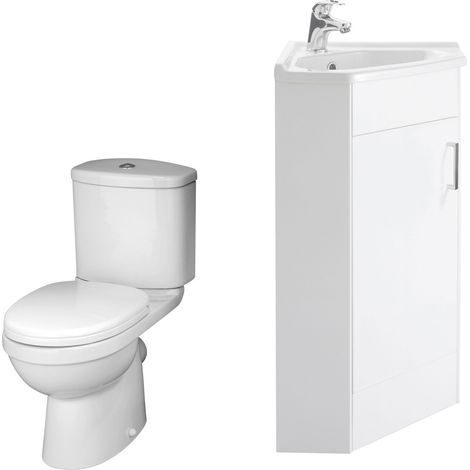 Bathroom Corner Vanity Unit and Toilet Set - White (1/4)
