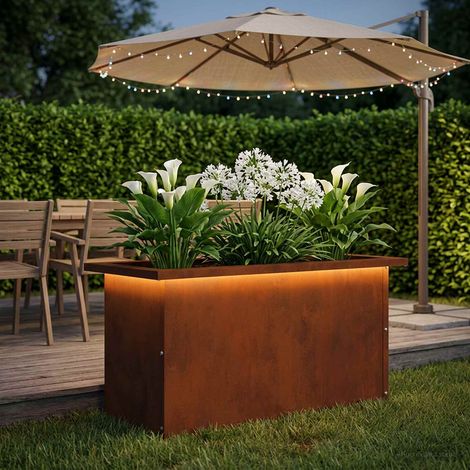 vidaXL Jardinera para jardín con luces LED Oxidado 30 x 60 x 30 cm (1/5)