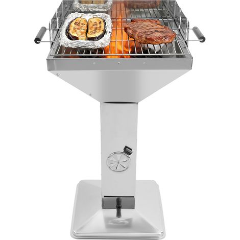 Barbecue colonne au charbon de bois - En acier inoxydable - 48 x 48 cm - Réglage de la hauteur sur 3 niveaux - Pour plus de 5 personnes - Pour camping, plage, jardin, fête (1/5)