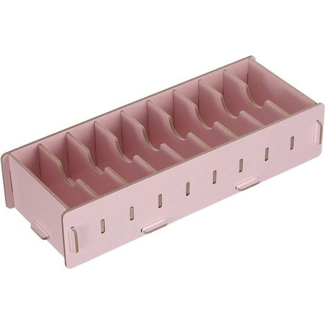 Tarjetero de escritorio - Caja de madera para tarjetas de visita - Organización de oficina - Separador extraíble - 28,5 x 11 x 6 cm - Rosa (1/5)
