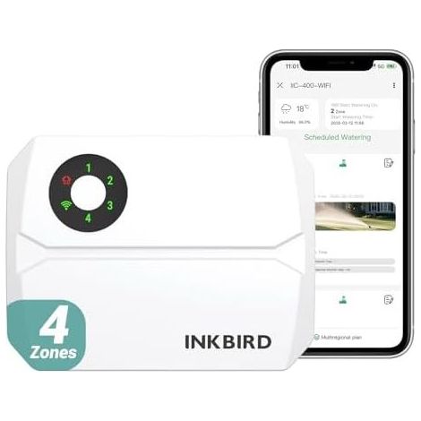 Centralina di irrigazione WiFi a 4 vie, timer automatico per giardino, timer intelligente per irrigazione con controllo tramite app, funzione memoria, regolazione stagionale, colore bianco. (1/5)