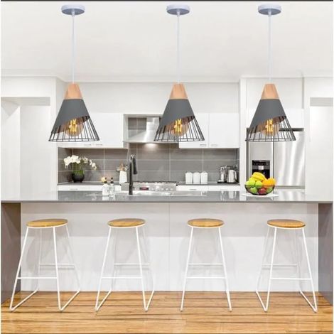 Lot de 3 Lampe Suspension Vintage,Lustre Industrielle en Fer Lampe de Plafon de Style Edison pour Salon Chambre,Gris (1/4)