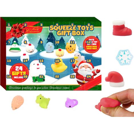 Calendario de Adviento Mochi Squishies con 24 ventanas de juguetes blandos, regalo de Navidad (1/4)