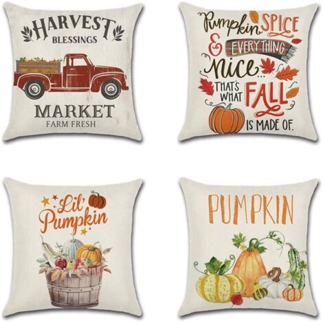 Lot de 4 housses de coussin décoratives 45 x 45 cm, housses de coussin en lin polyester thème automne oreiller (1/4)