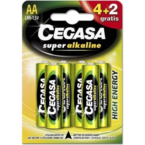 Pila Super Alcalina CEGASA Tipo AA LR6 4+2 Gratis (1/2)