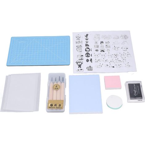 Lot de blocs de gravure A5 bleu avec couteau incisif, manche confortable lavable pour tampon DIY (1/5)