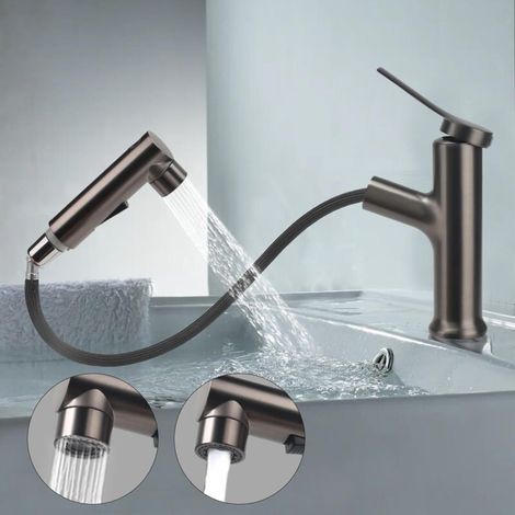 Rubinetto per bagno con doccetta estraibile, miscelatore per lavabo a 3 modalità, cartuccia monocomando, miscelatore per acqua calda e fredda in ceramica.