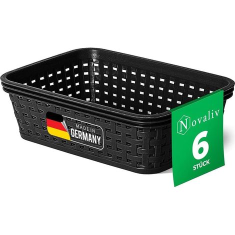 Panier de rangement 6x aspect rotin sans couvercle Boîtes de rangement emboîtables en plastique noir 1L Sans BPA Boîte de rangement idéale