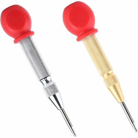 2 Pièces Poinçon De Centrage Automatique, Pointeau Central Automatique, Pointeau Automatique, Pointeau Automatique à Frapper Acier, Impact Réglable - Doré, Argenté-Chrom (1/4)