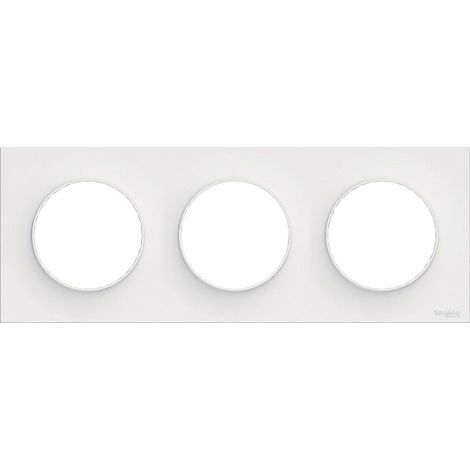 Schneider Electric – Plaque Schneider Odace 3 postes blanc brillant – Encastrable – Thermoplastique ABS anti-UV – Fixation clipsable – Entraxe 71mm