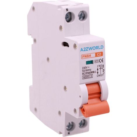 MCB Interruttore Magnetotermico Automatico Curva C 1P+N 1M 6000A AC 230V IP20 PN8H, Corrente Disponibili 2A 3A 4A 5A 6A 10A 13A 16A 20A 25A 32A (C2A)