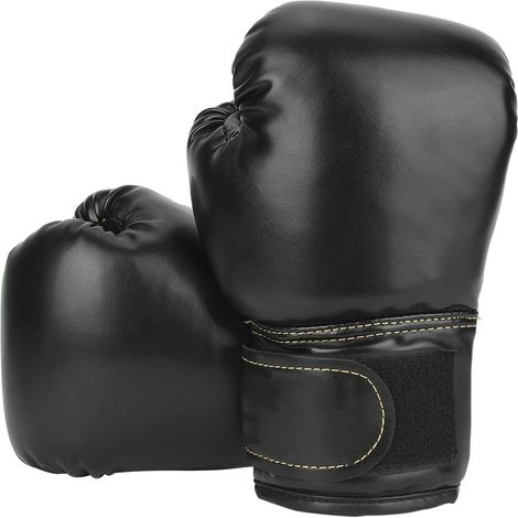 Une paire de gants de boxe en cuir PU pour enfants, gants d'entraînement pour sac de frappe et sparring (noir)