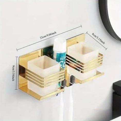 Support mural en acier inoxydable pour dentifrice et brosse à dents, sans perçage, organisateur pour brosse de toilette et bain de bouche (1/5)