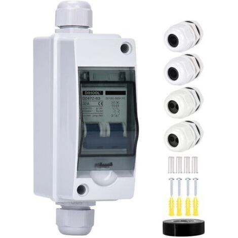 Disjoncteur miniature bipolaire DC 2P avec interrupteur de déconnexion et boîtier IP66 pour batterie automobile (DC36-500V, 32A, IP65) (1/5)