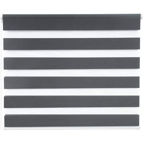 WOLTU Doppelrollo Klemmfix ohne Bohren, Duo Rollo Zebrarollo Fensterrollo Klemmrollo Seitenzugrollo Easyfix lichtdurchlässig und verdunkelnd Rollos für Fenster und Tür, Dunkelgrau 90x130cm (BxH)