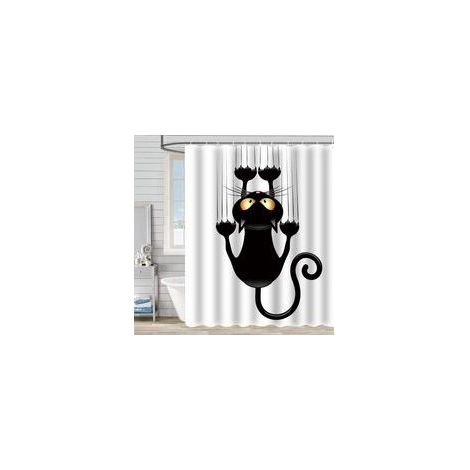 Rideau de Douche Chat Humoristique imperméable Rideaux de Bain Tissu Textile Animaux Résistant à la Moisissure avec des Crochets, Rideaux de Douche