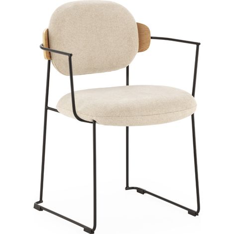 Silla 58X55,5X80,3 Metal Negro/Madera Natural/Tela Blanco (1/5)
