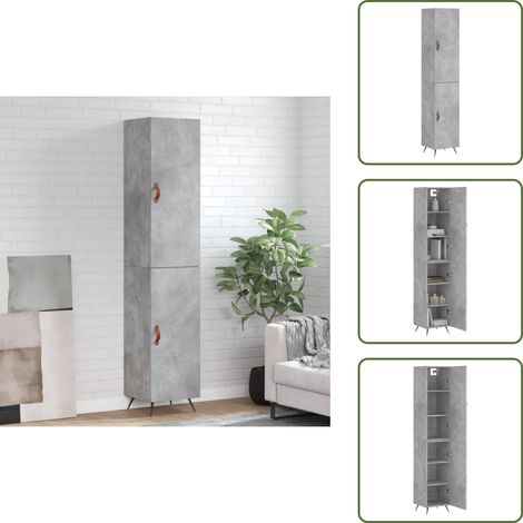Buffet haut Gris béton 34,5x34x180 cm Bois d'ingénierie - Buffet Design Moderne - Meuble Rangement Gris - Armoire Cuisine - Buffet Bas - Buffet Haut (1/5)