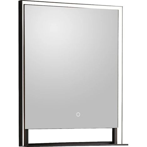 Specchio da bagno rettangolare luminoso antiappannamento con mensola integrata Bordo nero opaco 60 x 80 cm - VALONERA (1/5)