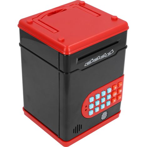 Tirelire pour enfants avec reconnaissance d'empreintes digitales et vocale, mot de passe, roulement automatique, poignée portable et système de rangement électronique pour argent. (1/5)