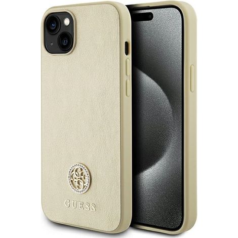 Guess GUHCP15SPS4DGPD iPhone 15 / 14 / 13 6,1" Gold/Gold Hartschalenetui Leder 4G Metall Logo Strass (1/5)