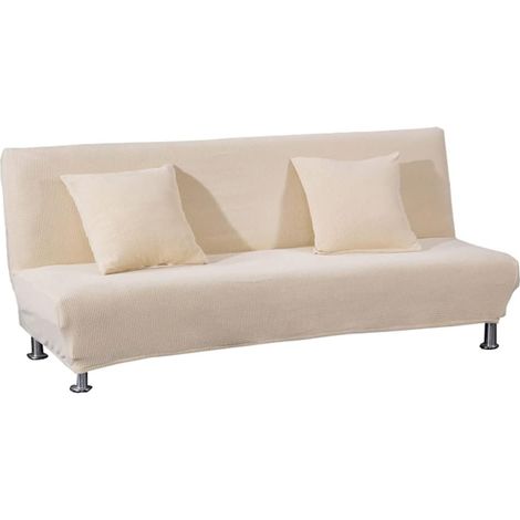 Housse clic clac 2 Places Housse de canapé sans accoudoirs Extensible imprimé Housse canapé sans Bras Housse de canapé-lit Pliante élastique Couleur crème, sans Housse de Coussin (1/5)