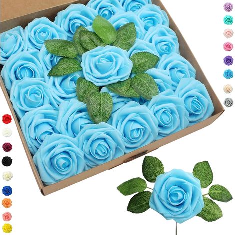 25 Fleurs Artificielles, Roses en Mousse, Tiges 16cm, Décoration Mariage, Anniversaire, Jardin