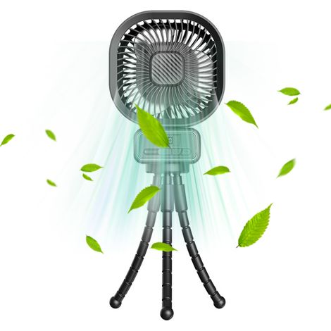 Ventilador para cochecito con pinza de trípode flexible, pantalla LED, batería de 5000 mAh, mini ventilador oscilante con clip y luz nocturna, 3 velocidades, recargable, para asiento de coche o cuna.