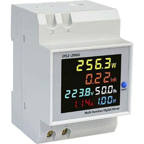 Digital Energy Meter, Electricity Meter, AC 40–300V, 100A, Voltmeter/Ammeter, Multifunction Multimeter, Resettable for Current, Voltage, Factor, Frequency and Power (DIN Rail) (1/5)