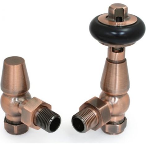 West Eton Traditional Angled Manual Radiator Valve and Lockshield - Antique Copper (1/5)