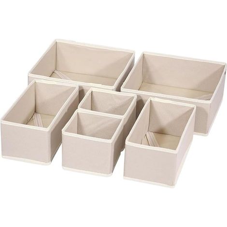 Organizador de cajones para ropa，Juego de 6 separadores de cajones，Organizador de ropa plegable，organizador de lencería de tela (1/5)