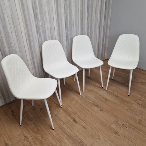 Dining Chairs Set of 4 White Leather Kitchen Chairs (1/5)