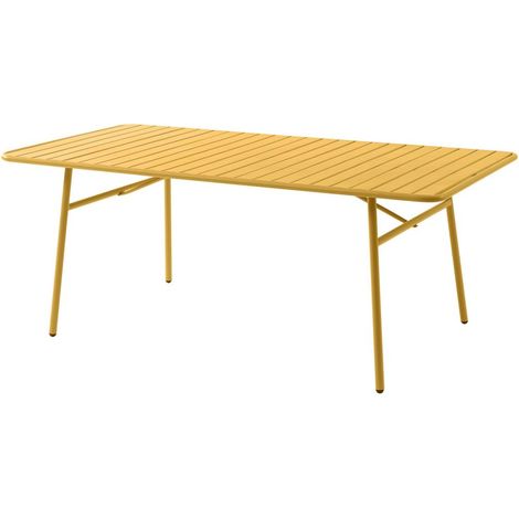 Vente-Unique – Table de jardin 160 cm en métal – Jaune moutarde – 4 places – Traitement anti-UV et anti-rouille – Finition mate (1/5)