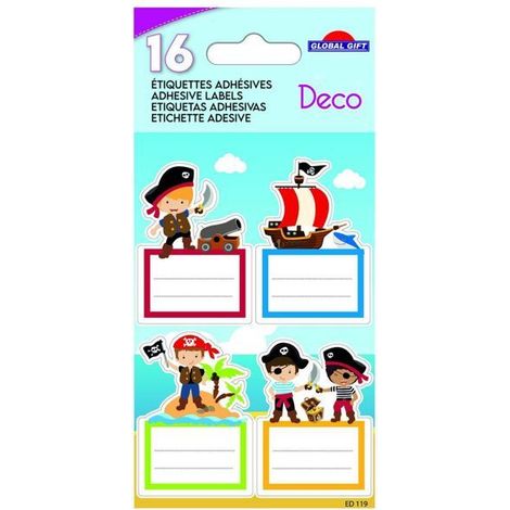 16 étiquettes adhésives scolaires - Rectangle - Pirates - Dorures (1/2)
