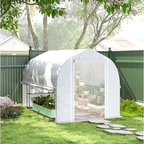 Serre tunnel 3 x 2 x 2 m en plastique UV, 4 fenêtres, porte roulante et parois zippées, armature acier galvanisé, idéale pour potager et tomates - CHICFURN (1/5)