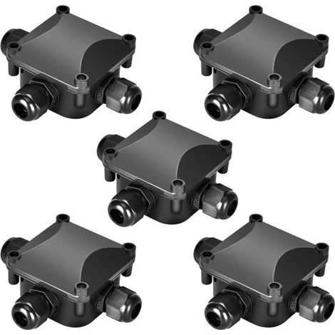 5er-Pack wasserdichte Anschlussdose, Schutzart IP68, 230 V, schwarz (1/5)