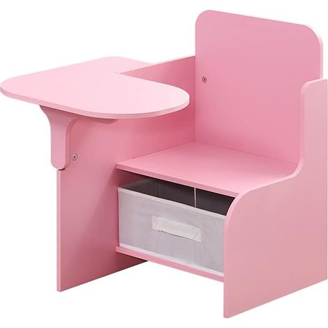Kids Chair Desk with Storage Basket, Kids Chair with Table Attached, Children Deskchair Small Training Chair with Writing Pad for Home Classroom (Pink) (1/5)