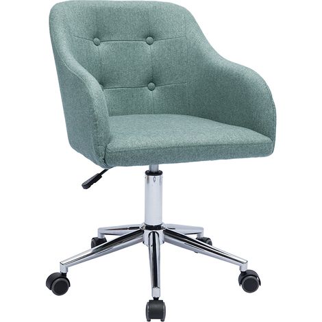Silla de oficina capitoné con ruedas de tela efecto terciopelo texturizado verde gris y metal cromado BALTIK