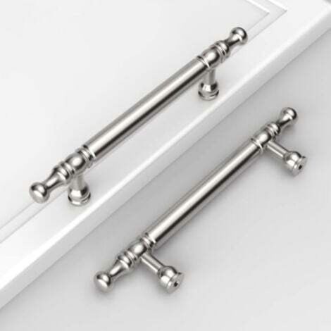 10 pièces poignées de tiroir de cuisine poignées de meubles modernes avec vis pour armoires de bureau armoire argent chromé argent brillant (distance des trous 128 mm) (1/4)