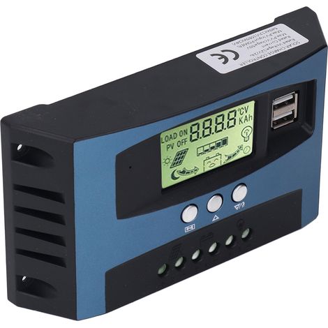 Régulateur solaire MPPT 60A 12V 24V en alliage aluminium avec écran LCD, charge 3 étapes, protection surchauffe court-circuit, 2 USB 5V et suivi MPPT auto pour panneau et batterie (1/5)