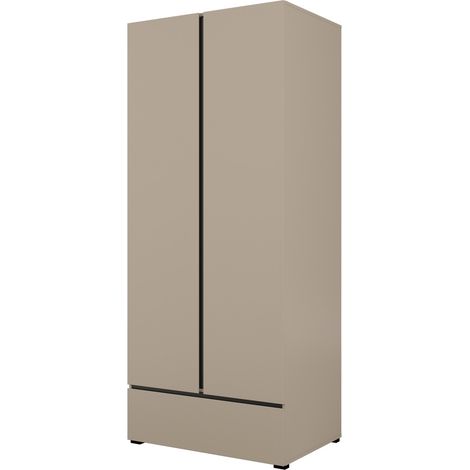 Armadio HAVANA 90 cm – Beige e nero – 2 porte + 1 cassetto – Design compatto e contemporaneo