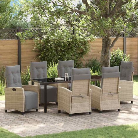 Garten Essgruppe mit Kissen 7 pcs Beige Poly-Rattan