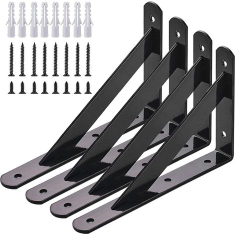 6 pièces équerres murales, supports triangulaires 15 x 9,5 cm, charge lourde, finition noire, pour étagères et cadres flottants (1/5)